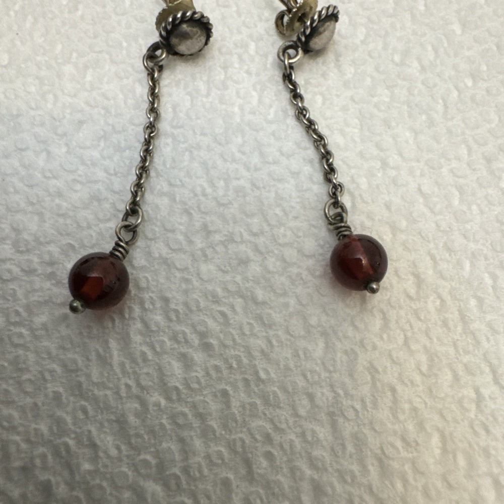 JAMES AVERY STERLING TWISTED WIRE GARNET BEAD EARRINGS Retired Rare! - Picture 2 of 9